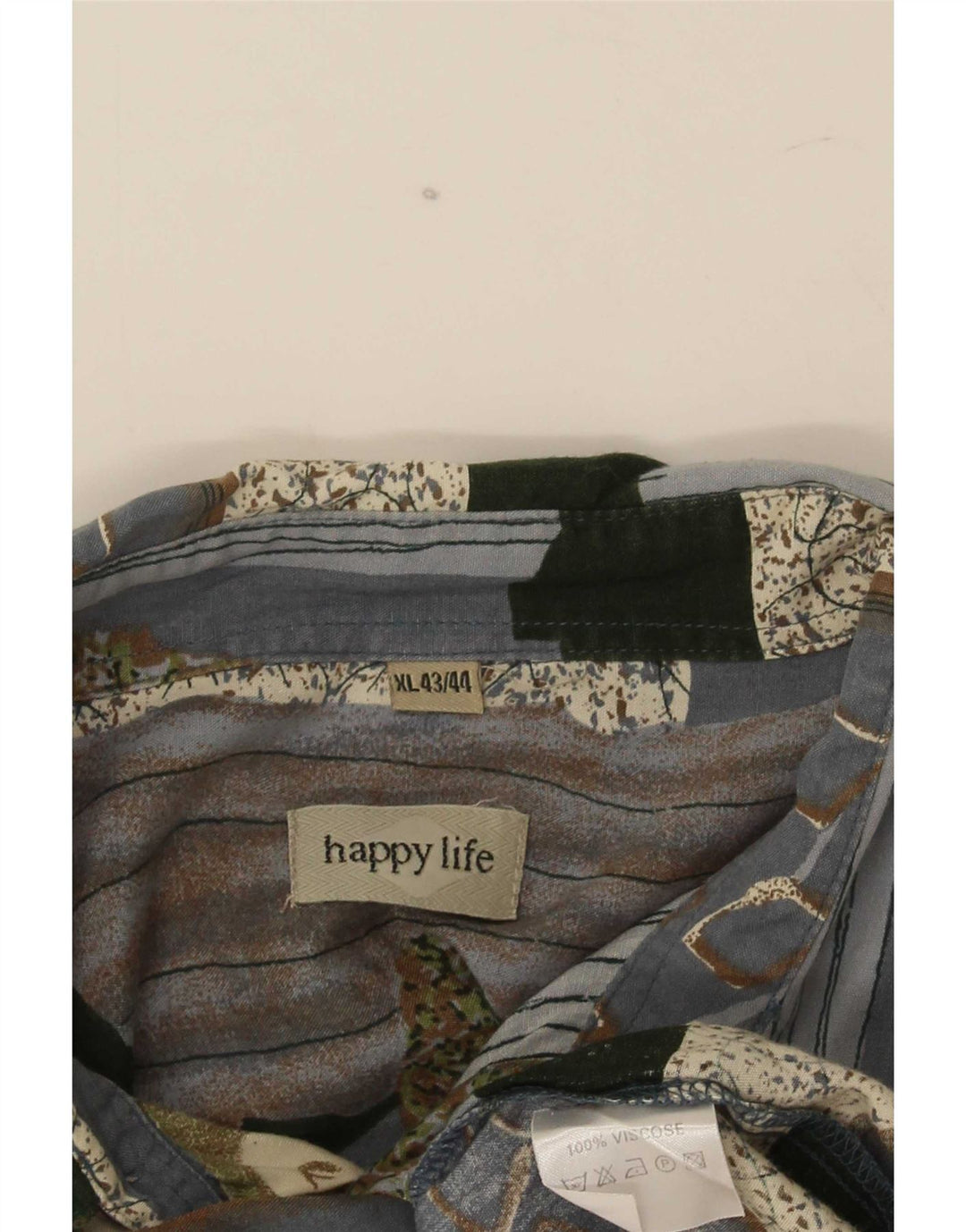 Camicia da uomo Happy Life Taglia 43/44 XL Viscosa patchwork grigia