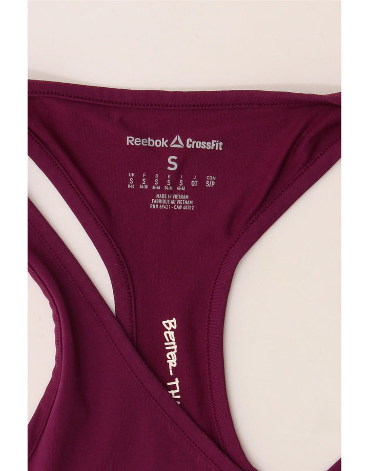 REEBOK Womens Graphic Vest Top UK 8/10 Small Burgundy Vintage Reebok and Second-Hand Reebok from Messina Hembry 
