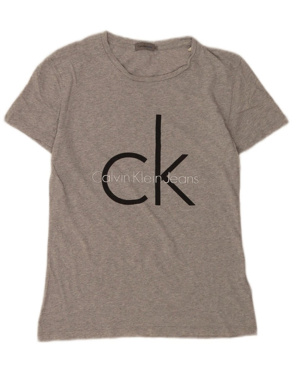 Maglietta grafica da donna Calvin Klein Jeans Top UK 12 Cotone grigio medio