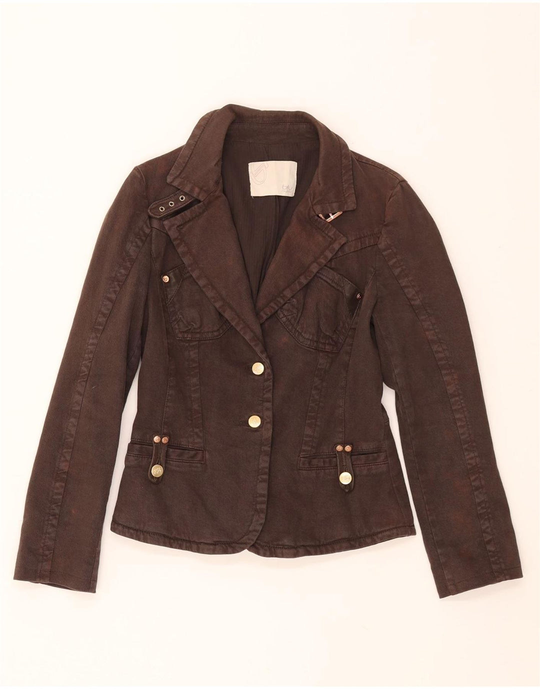 BYBLOS Womens 2 Button Blazer Jacket IT 42 Medium Brown Cotton Vintage Byblos and Second-Hand Byblos from Messina Hembry 