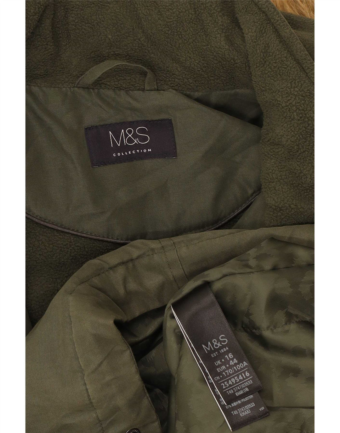 Giacca Parka con cappuccio da donna Marks & Spencer UK 16 Large Poliestere kaki