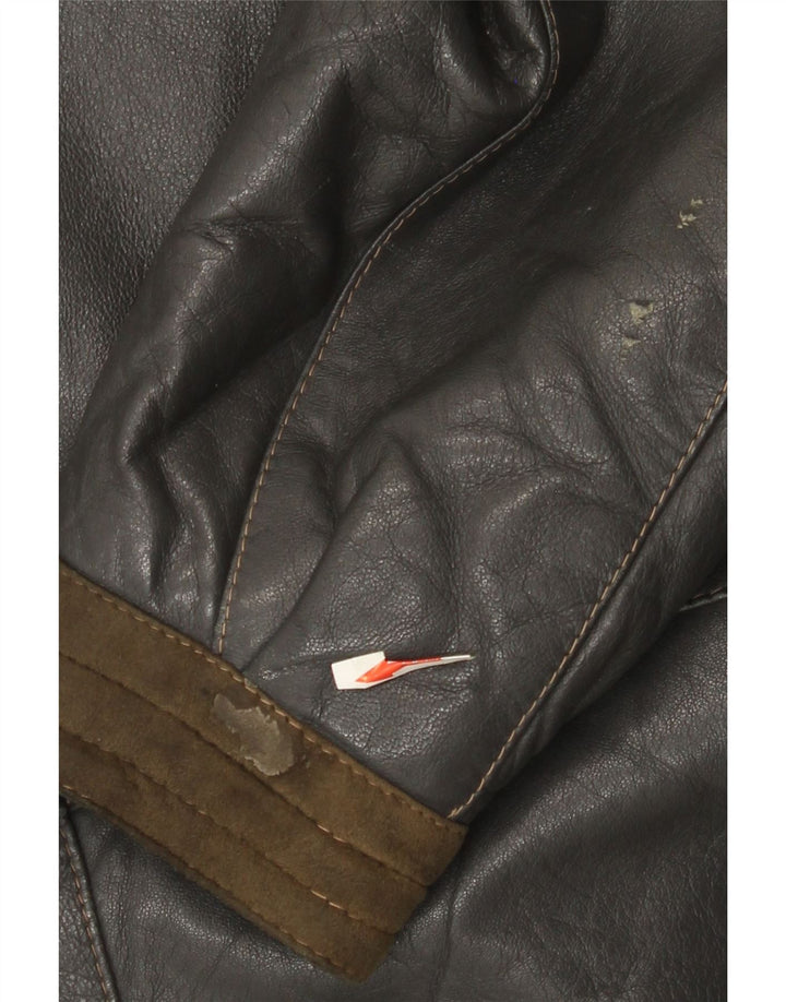 Giacca in pelle da donna vintage IT 44 Pelle color block grigio medio