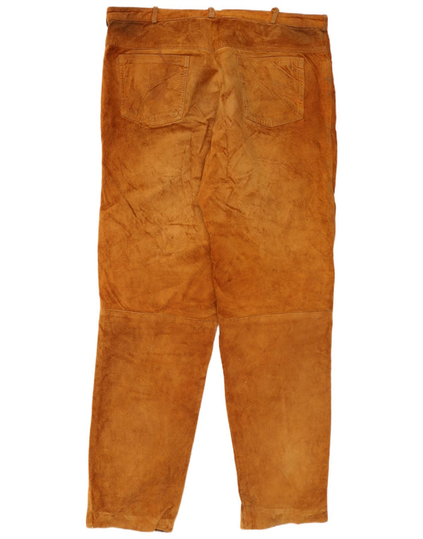 Vintage Mens Straight Suede Trousers IT 54 2XL W38 L33 Brown Leather