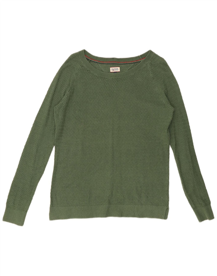 TOMMY HILFIGER Maglione maglione con scollo a barca da donna UK 10 piccolo verde