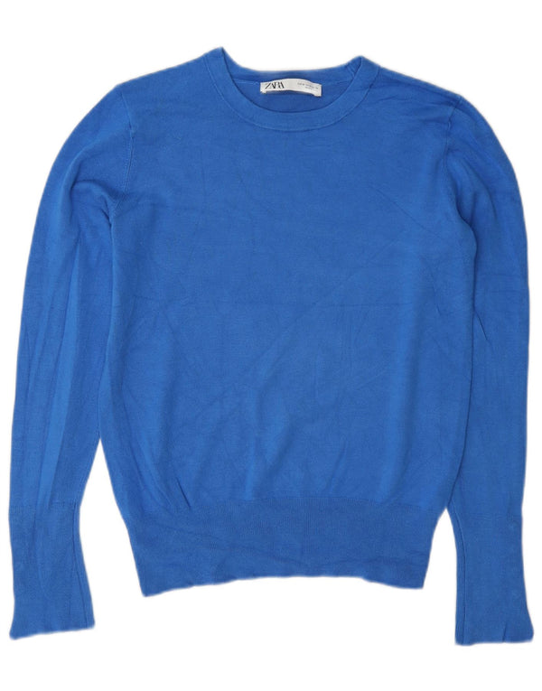Maglione maglione girocollo da donna Zara UK 12 Viscosa blu medio