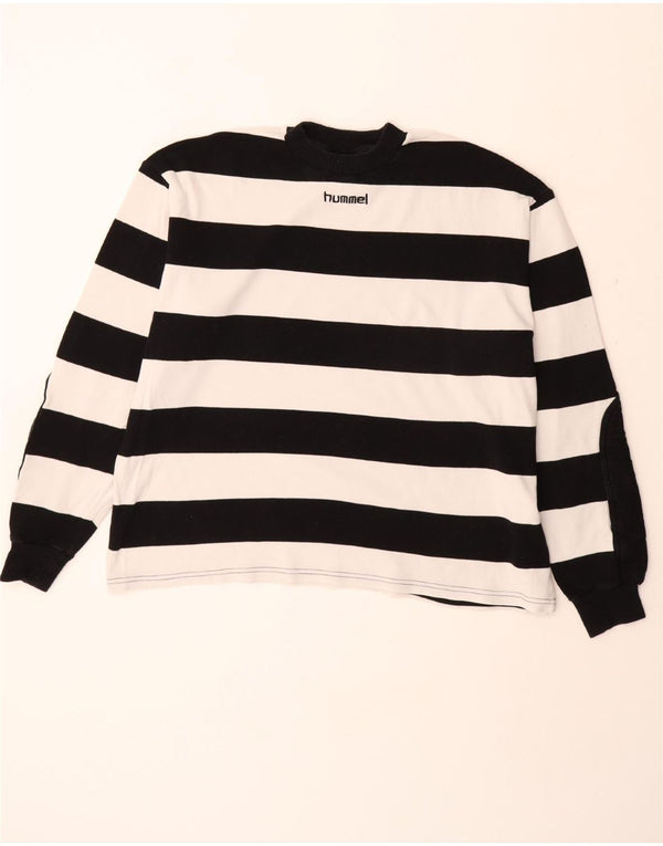 HUMMEL Womens Oversized Sweatshirt Jumper UK 6 XS Black Striped Cotton
