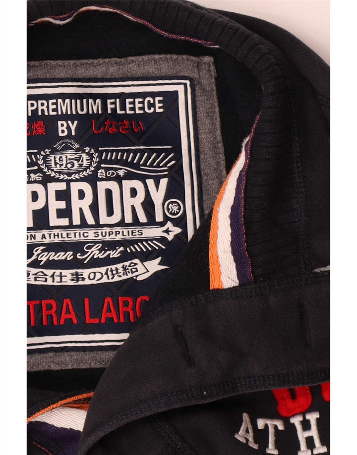 Felpa da uomo con collo con bottoni grafici Superdry, maglione XL, cotone blu navy