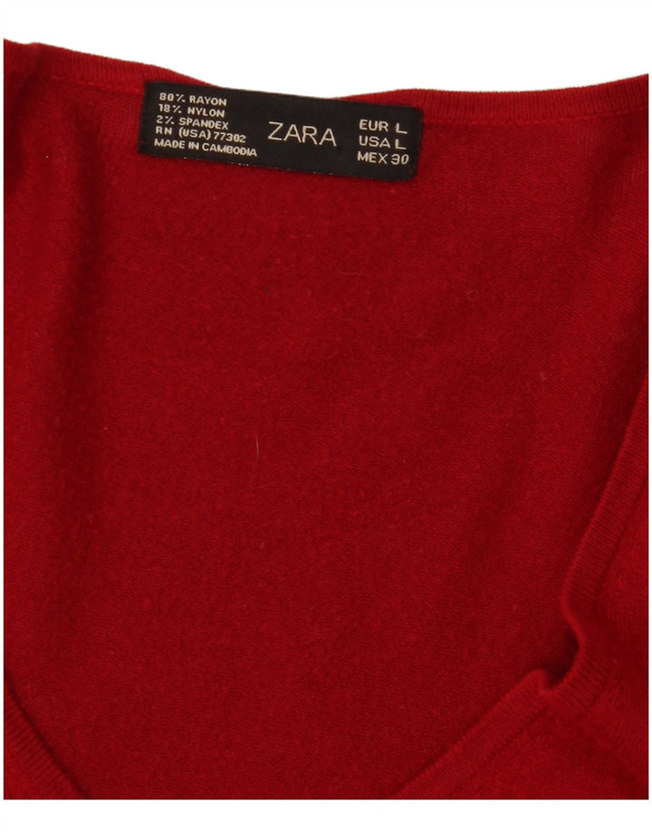 Maglione da donna con scollo a V Zara UK 14 grande rayon rosso