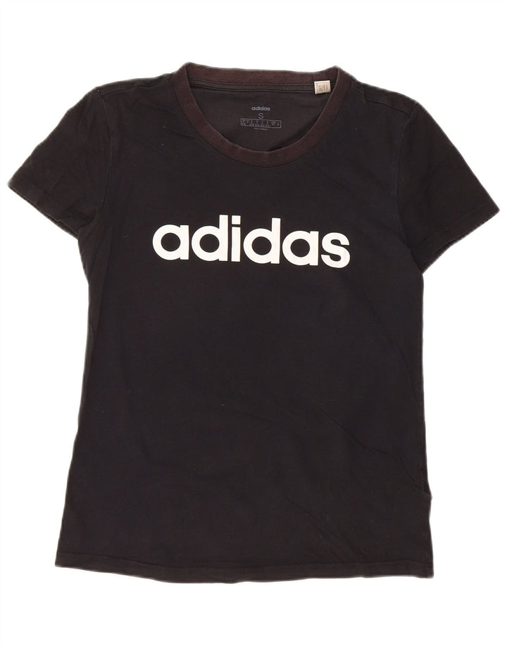 T-shirt grafica da donna ADIDAS Top UK 8/10 piccola in cotone nero