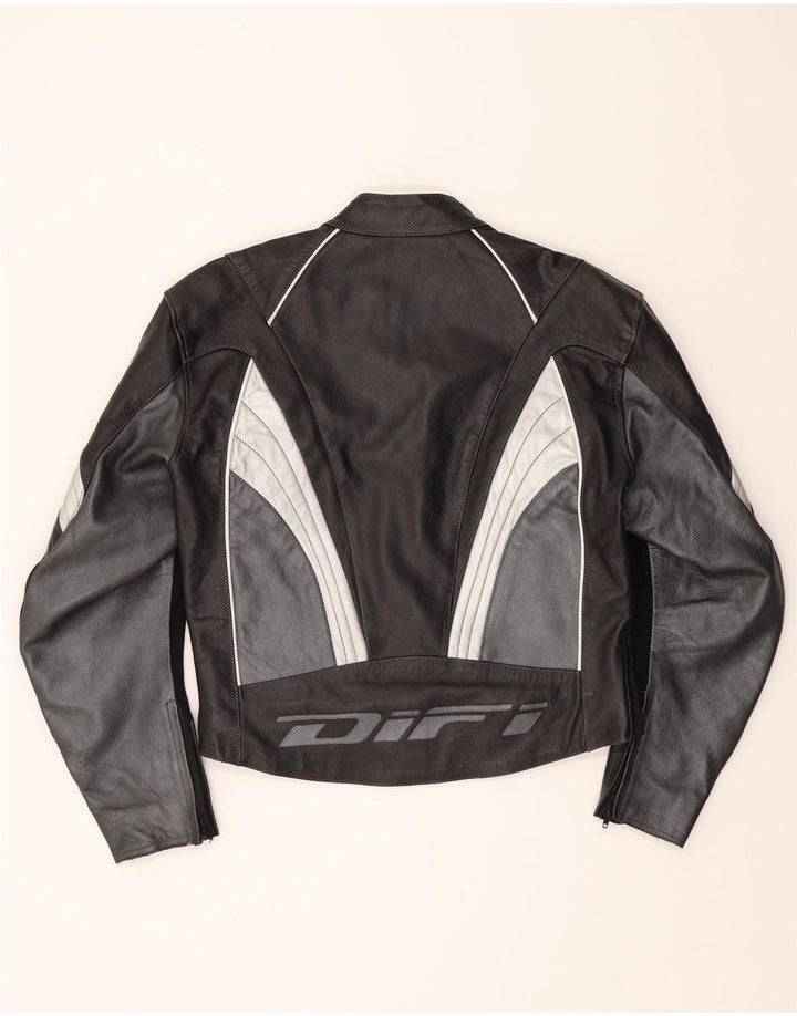 DIFI Mens Leather Racer Jacket IT 52 XL Black Colourblock Vintage Difi and Second-Hand Difi from Messina Hembry 