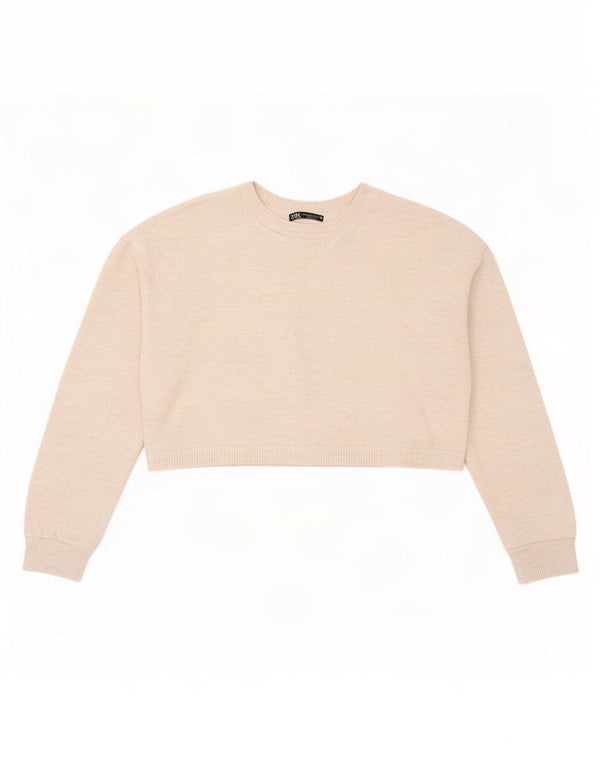 Top corto oversize da donna Zara a maniche lunghe UK 10 piccolo poliestere beige
