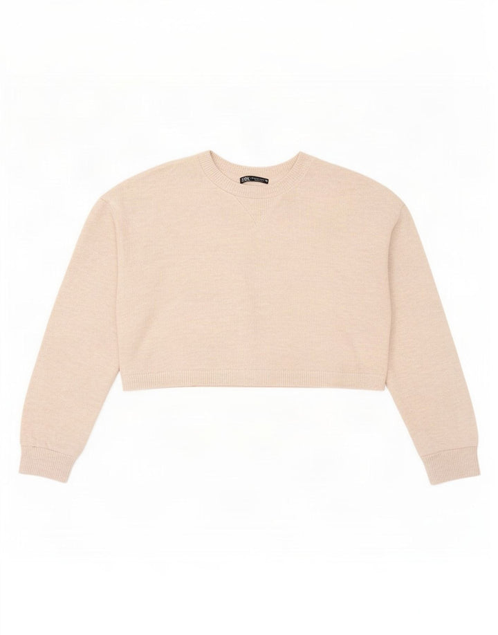 Top corto oversize da donna Zara a maniche lunghe UK 10 piccolo poliestere beige