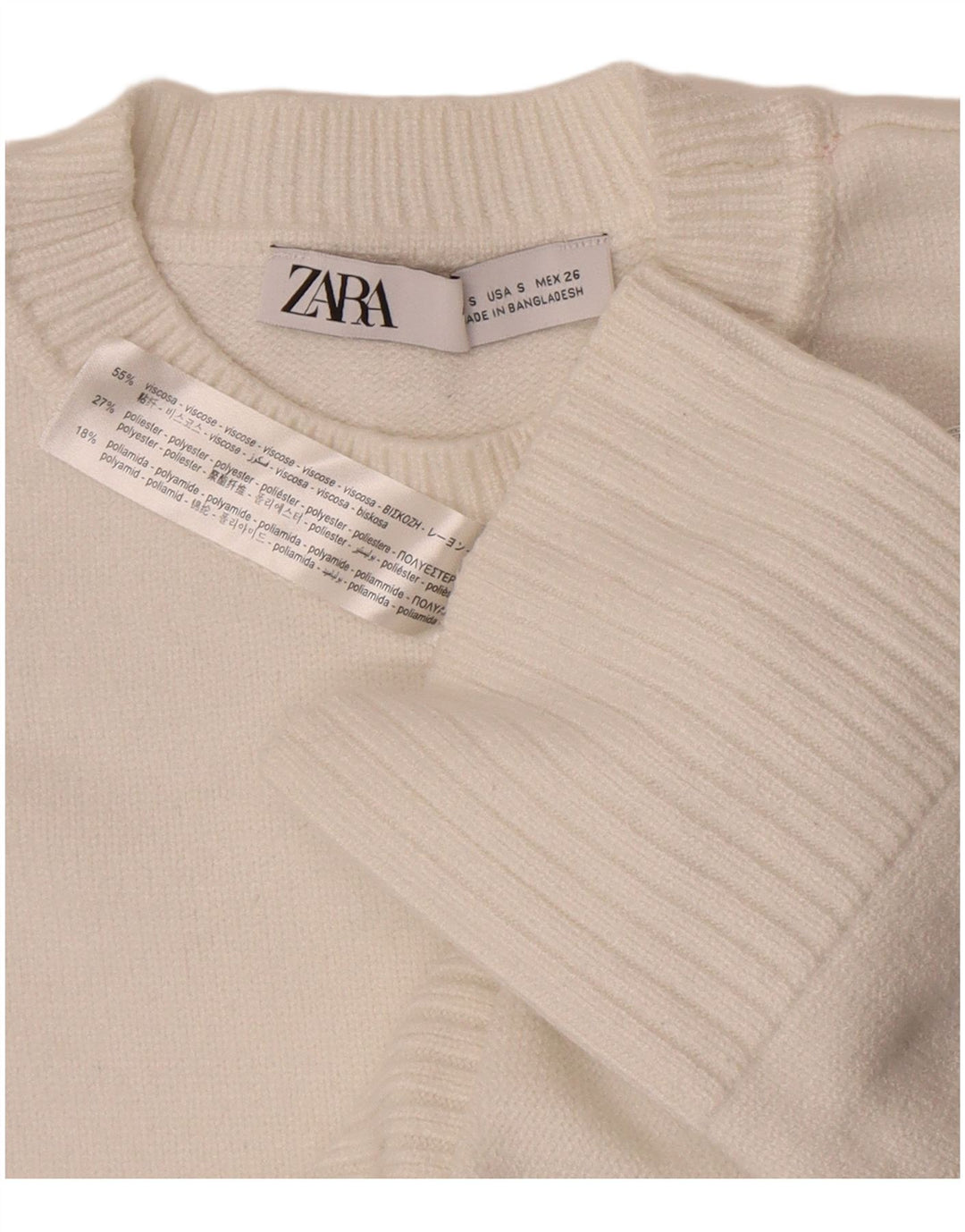 Maglione girocollo oversize da donna Zara UK 10 piccolo in viscosa bianca