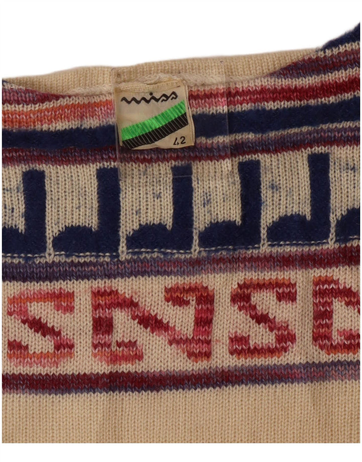 Maglione da donna VINTAGE con scollo a barca IT 42 Medio bianco sporco geometrico