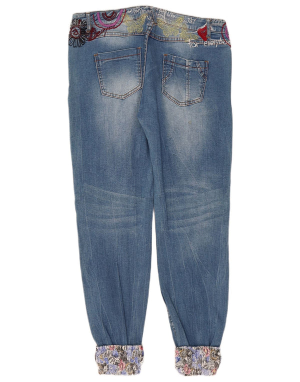 Desigual Donna Graphic Joggers Jeans Slim W34 L30 Blu Cotone
