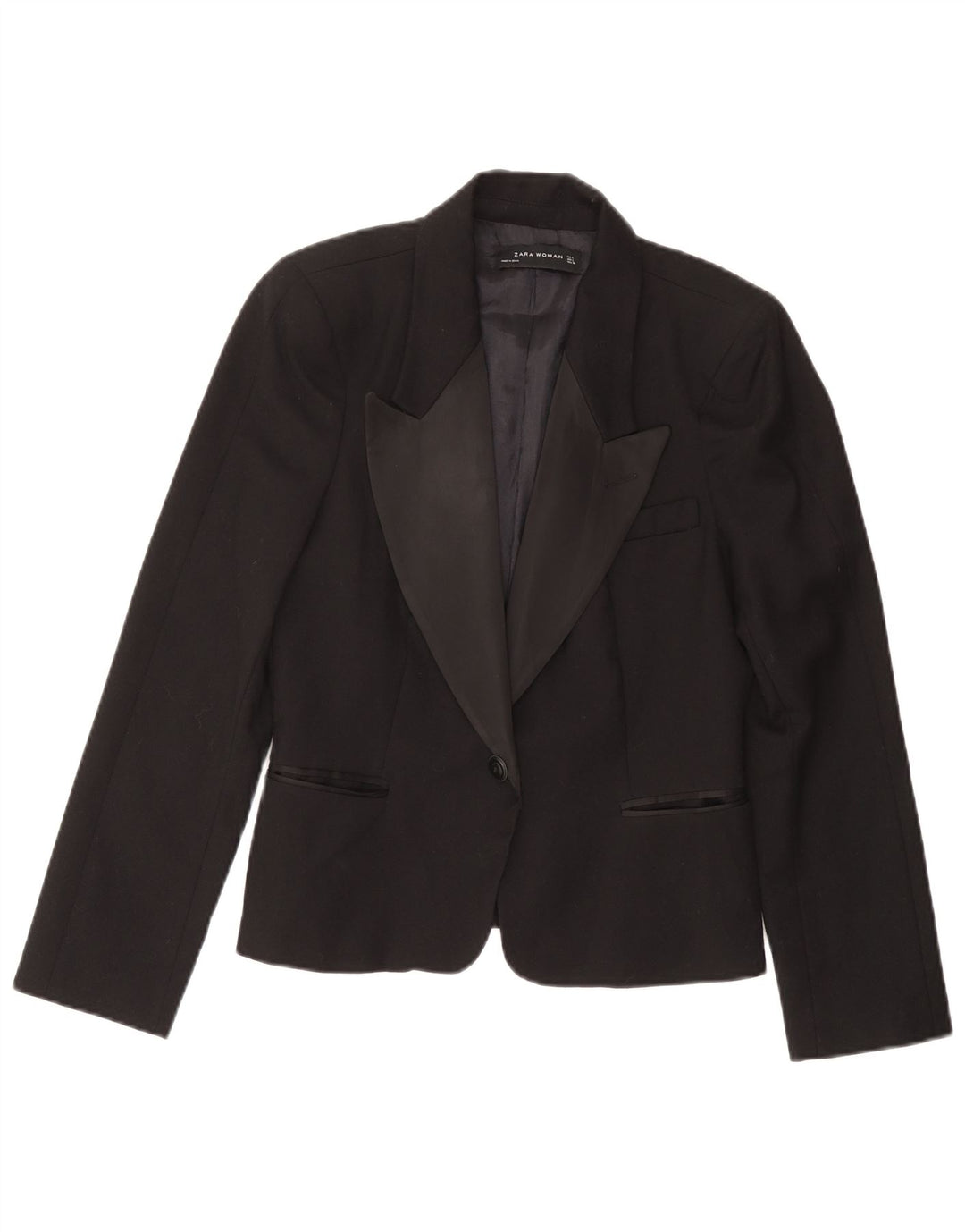 Giacca blazer a 1 bottone da donna Zara UK 16 grande lana nera