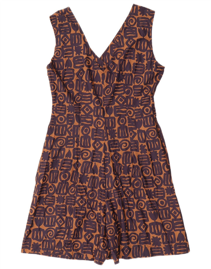 Tutina corta da donna vintage senza maniche IT 46 Large in viscosa geometrica marrone