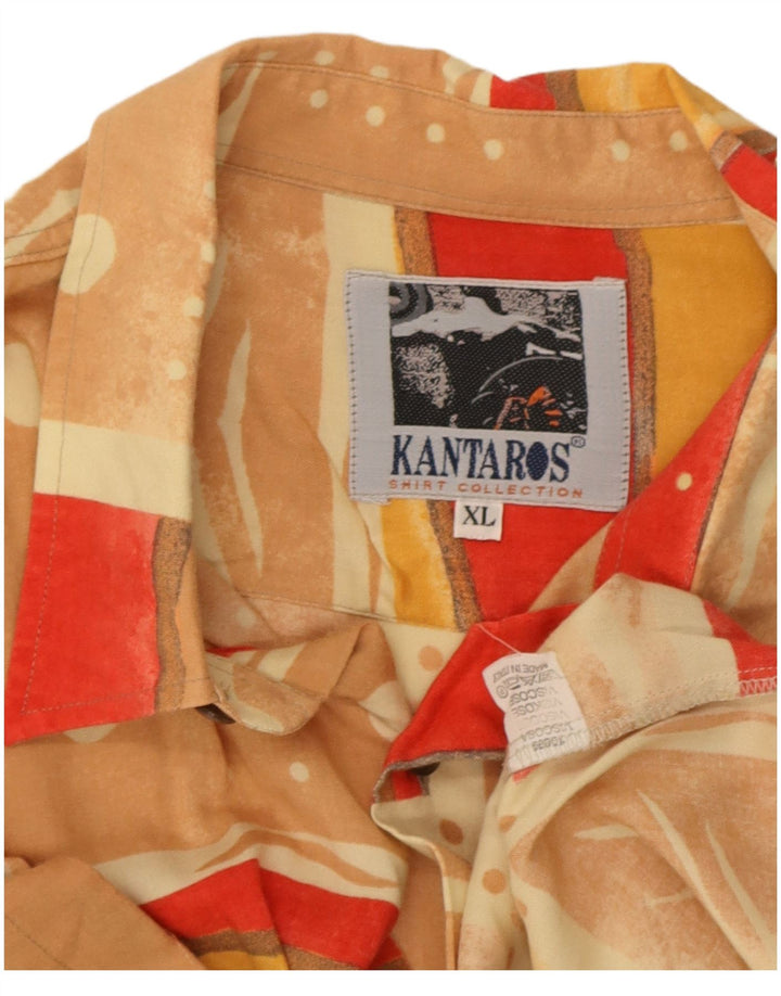 Camicia Kantaros da uomo a maniche corte XL in viscosa patchwork multicolore