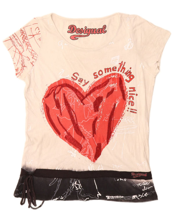 Desigual T-shirt grafica da donna Top UK 18 XL Off White Heart