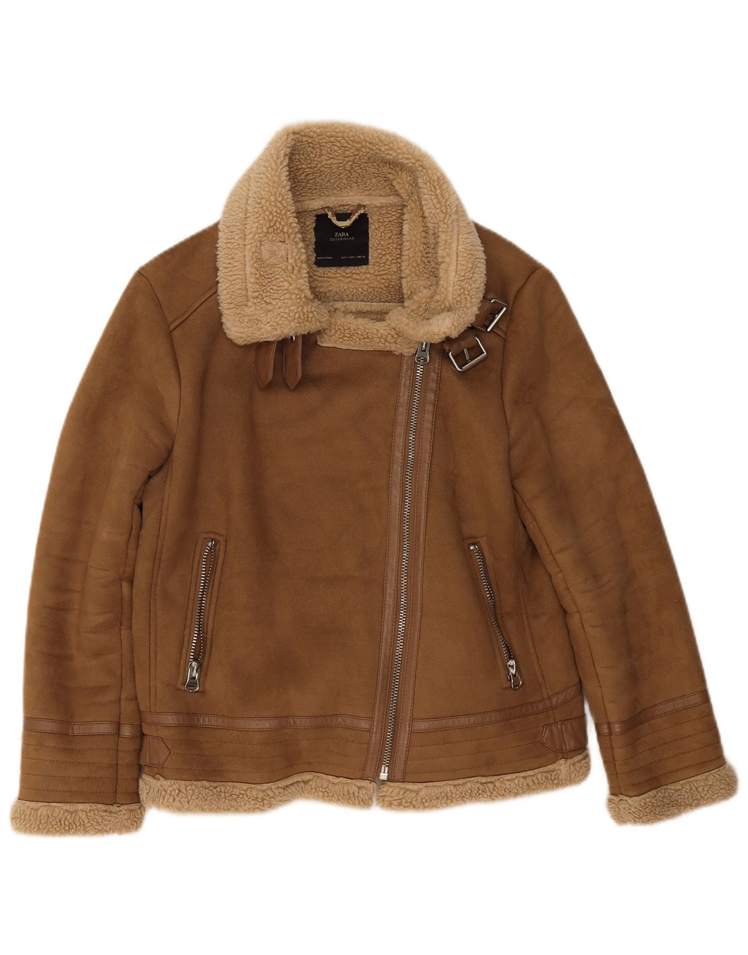 Giacca Sherpa da donna Zara UK 16 Large Beige Poliestere