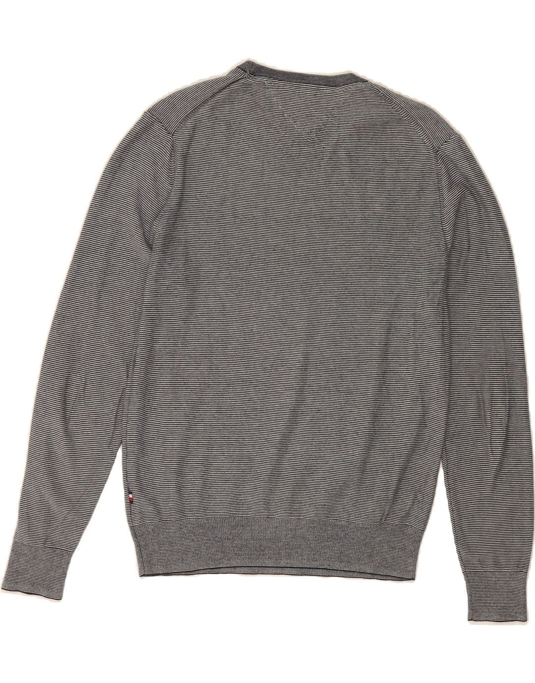 TOMMY HILFIGER Mens Crew Neck Jumper Sweater Medium Grey Pinstripe Cotton Vintage Tommy Hilfiger and Second-Hand Tommy Hilfiger from Messina Hembry 