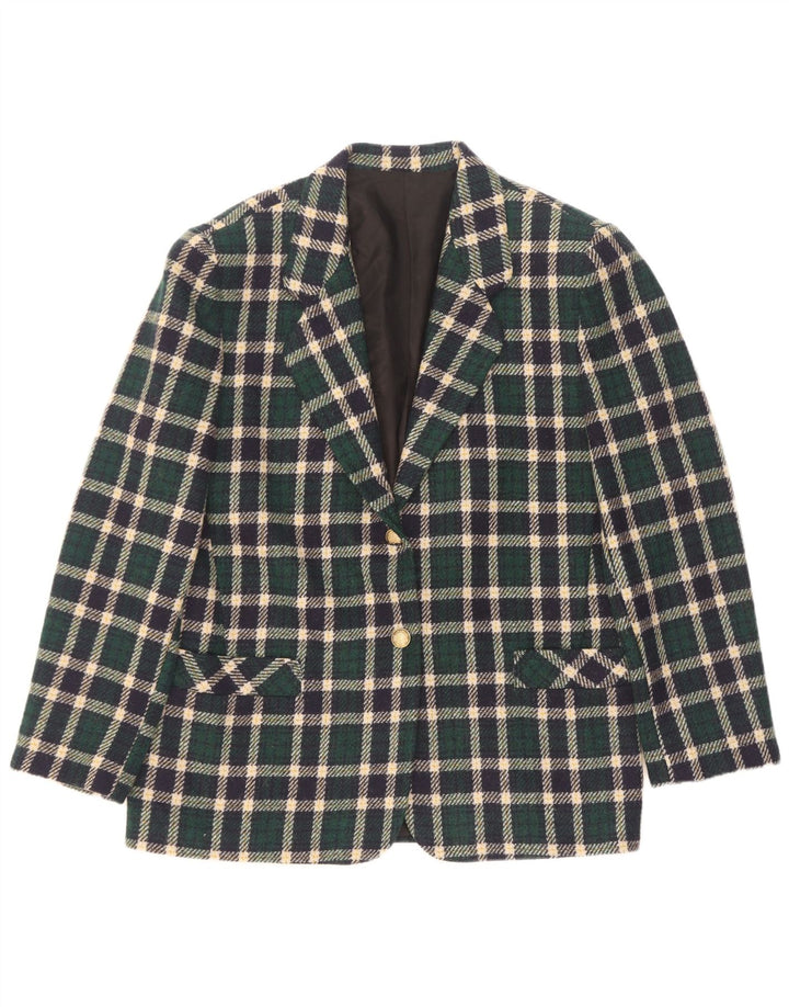 Giacca blazer vintage da donna a 2 bottoni IT 44 in lana a quadri verde medio