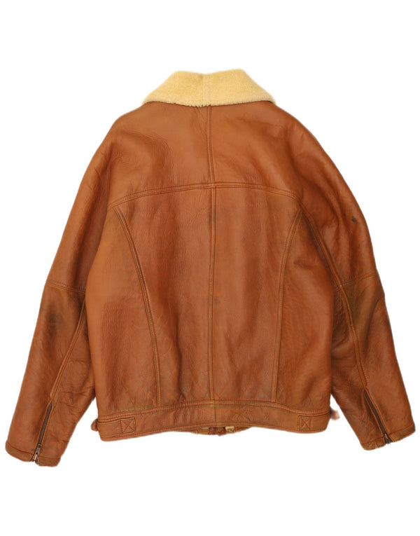 Giubbotto shearling vintage da uomo IT 54 2XL in pelle marrone