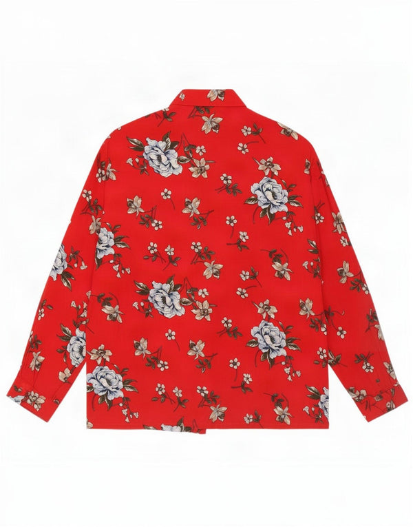 Camicetta camicia vintage da donna UK 16 grande viscosa floreale rossa