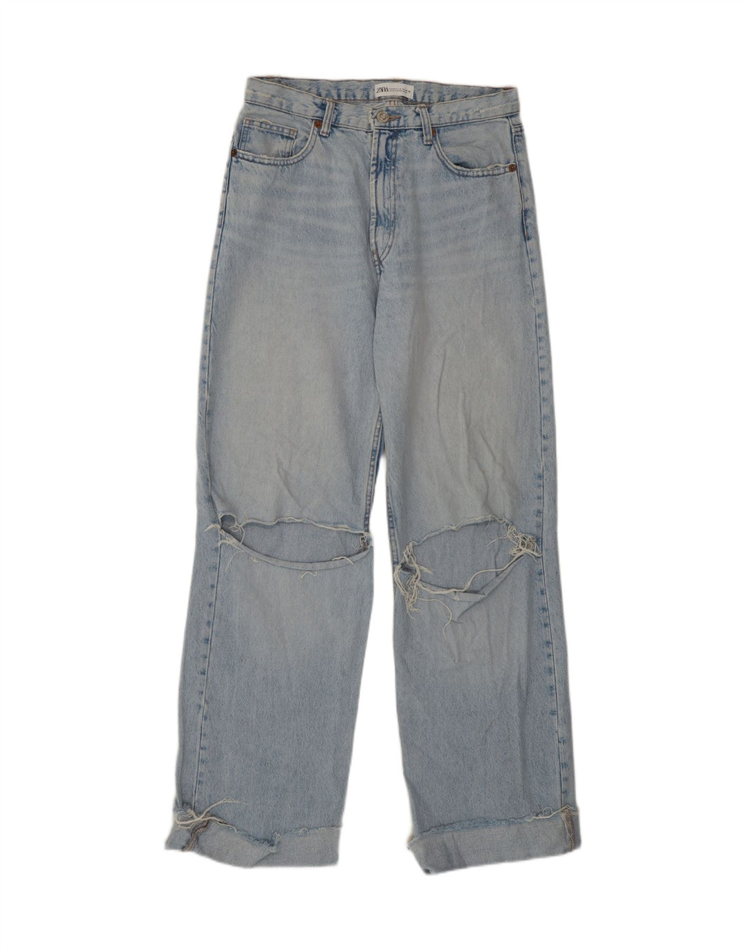 Jeans Zara da donna a vita alta effetto invecchiato EU 40 medio W30 L31 blu