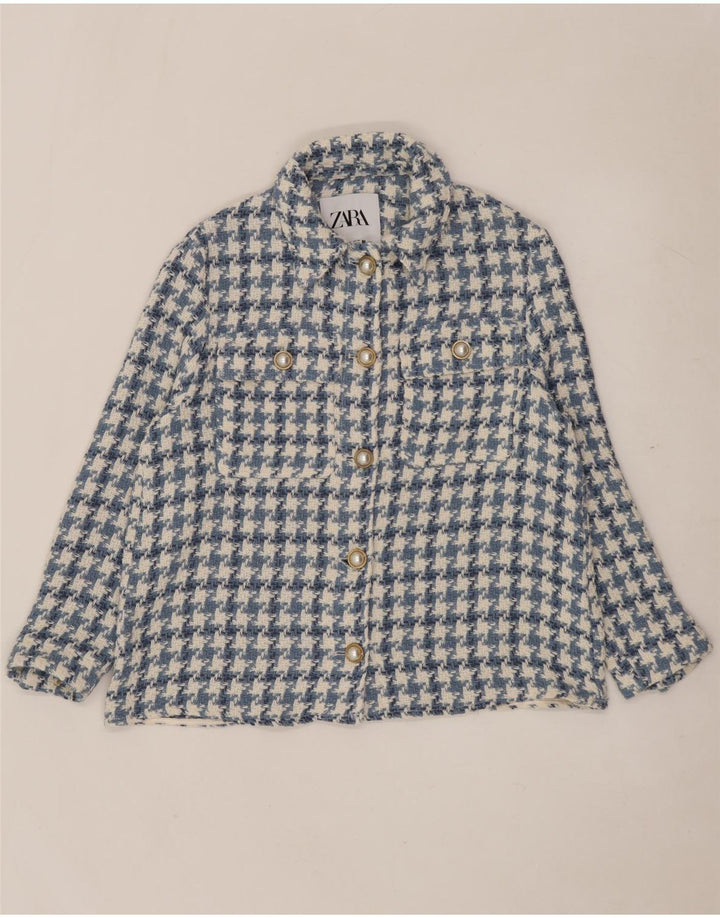 Giubbotto bomber oversize da donna Zara UK 10 piccolo cotone pied de poule blu
