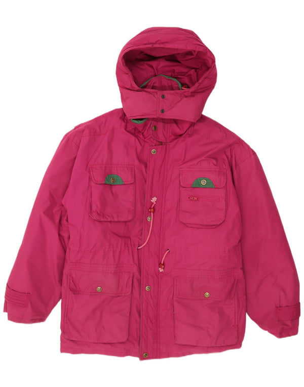 Giacca imbottita con cappuccio da uomo vintage UK 40 grande poliestere rosa