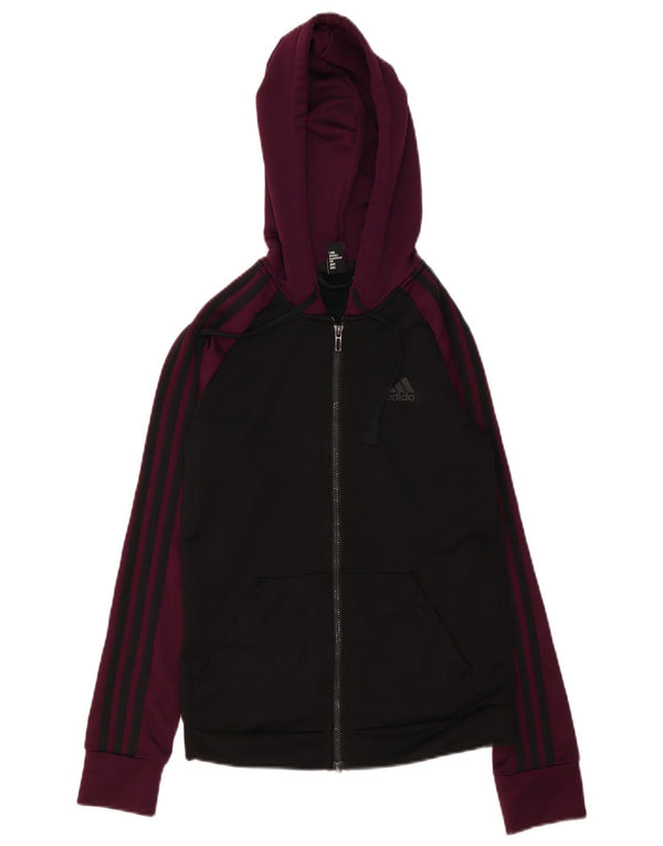Felpa con cappuccio e zip da donna Adidas UK 4/6 XS poliestere color block nero