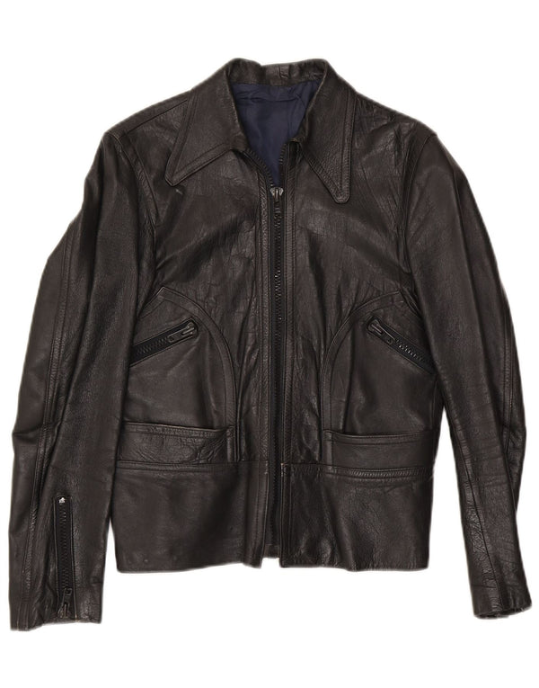 Giacca in pelle da donna VINTAGE UK 8 piccola nera