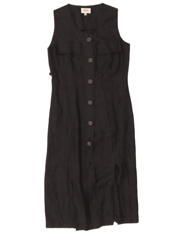 Abito chemisier vintage da donna senza maniche IT 42 medio nero a spina di pesce