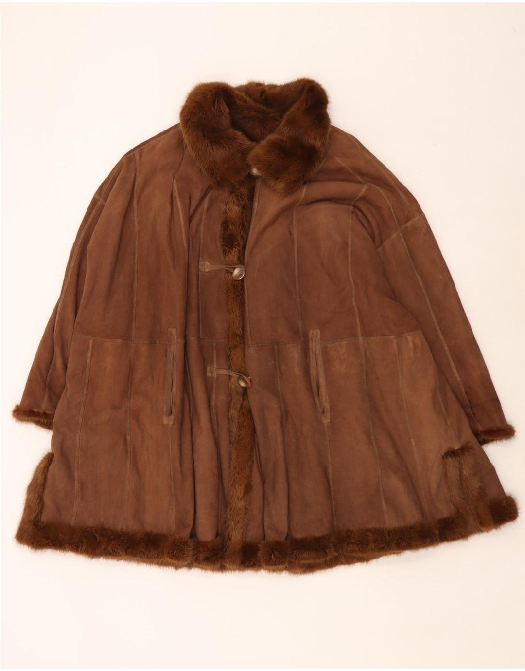 Cappotto in pelliccia reversibile oversize da donna vintage UK 18 XL Marrone