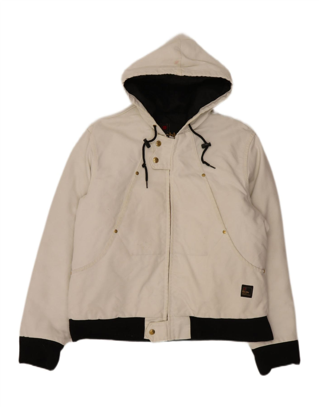 Giacca bomber con cappuccio da uomo Richlu UK 40 grande cotone bianco sporco