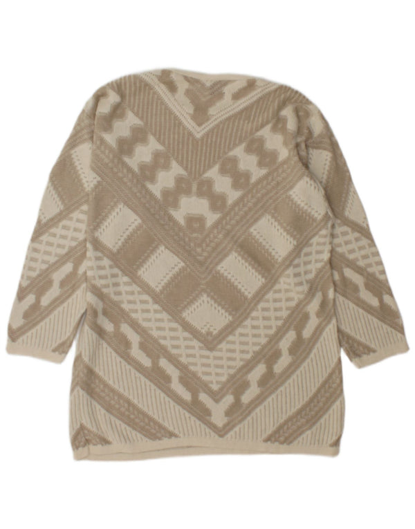 Vintage Womens Crew Neck Jumper Sweater UK 12 Medium Beige Geometric