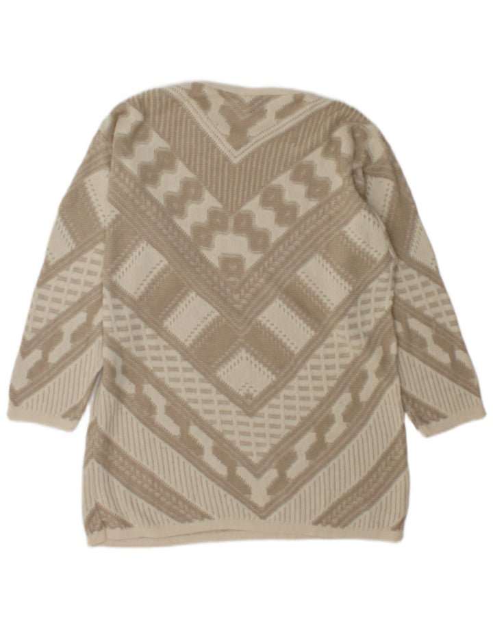 Maglione maglione girocollo da donna vintage UK 12 Beige medio geometrico