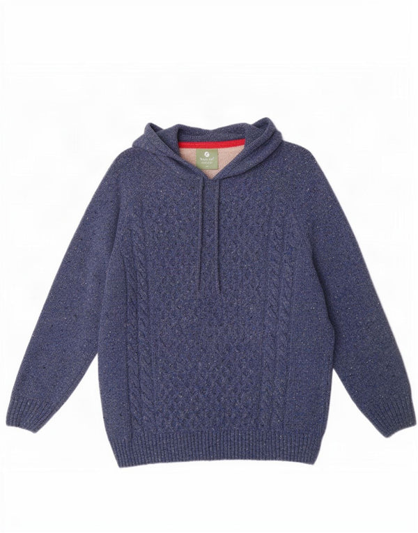 Maglione maglione ampio con cappuccio da donna Aran UK 14 Blu medio screziato
