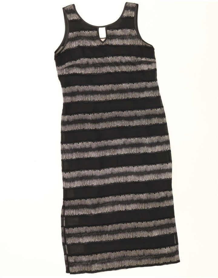 RICHARD ROBERTS Womens Sleeveless Maxi Dress UK 12 Medium Black Striped Vintage Richard Roberts and Second-Hand Richard Roberts from Messina Hembry 
