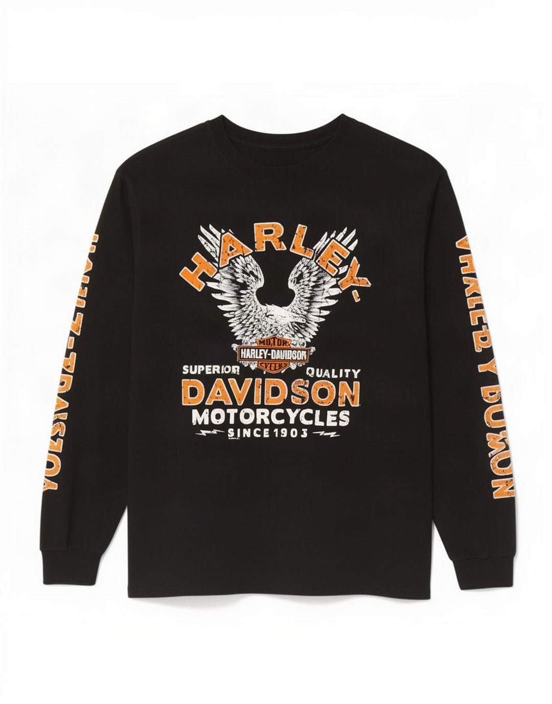 Harley Davidson Maglietta grafica da uomo a maniche lunghe grande in cotone nero