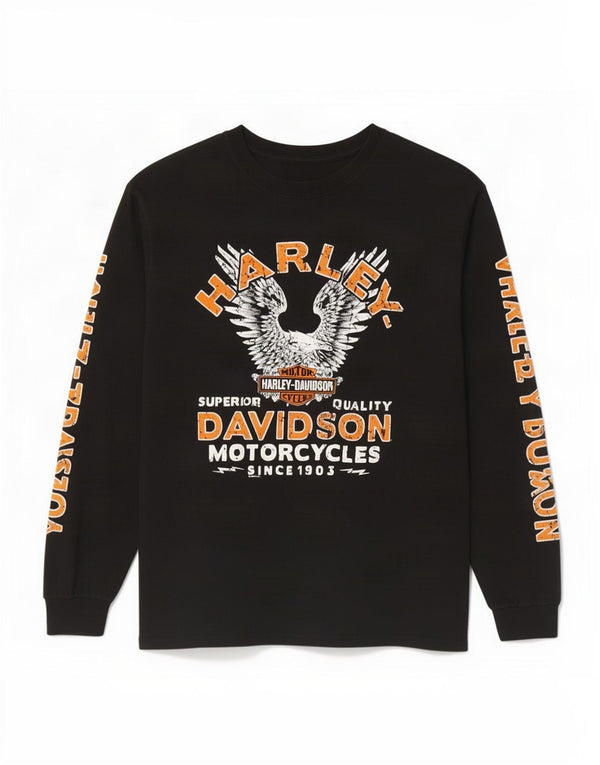 Harley Davidson Maglietta grafica da uomo a maniche lunghe grande in cotone nero