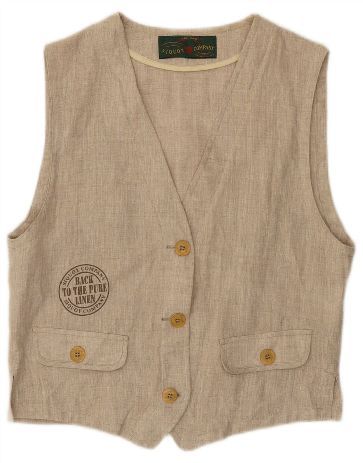 Gilet da donna vintage UK 8 piccolo lino beige