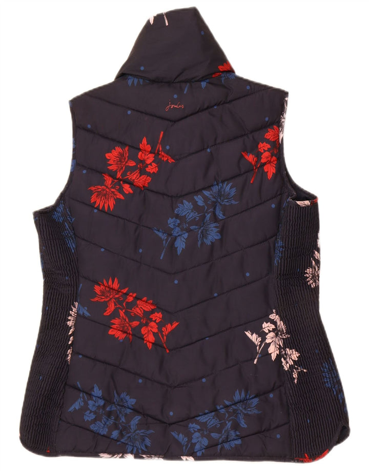 Gilet imbottito da donna Joules UK 14 grande poliestere floreale blu navy