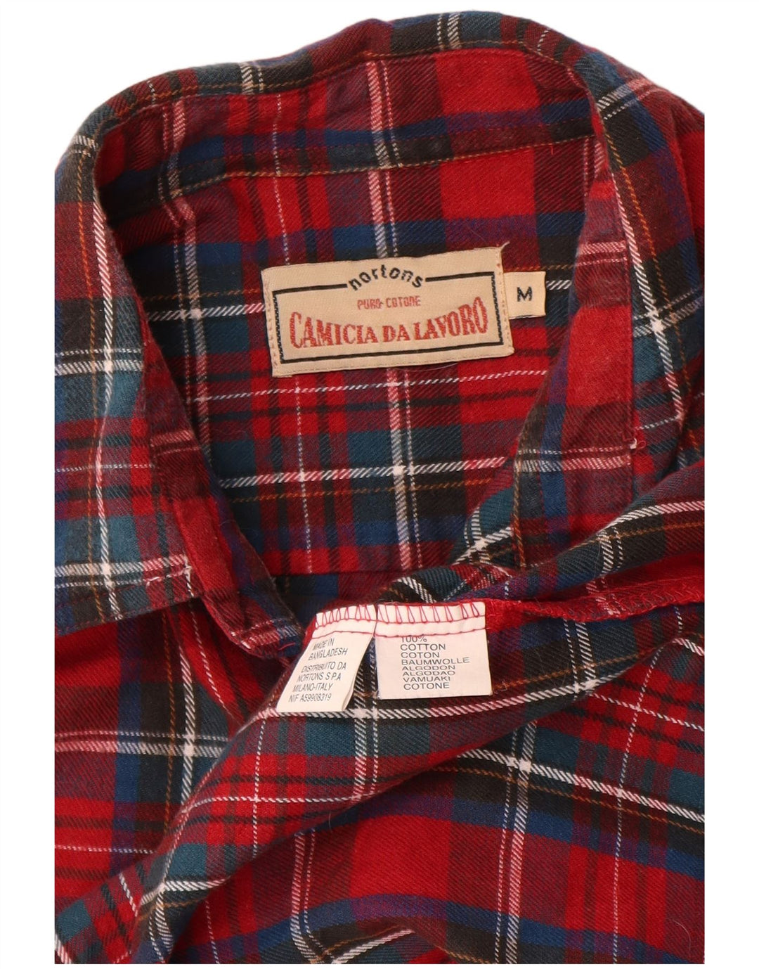 NORTONS Camicia da uomo in flanella di cotone a quadri rossi medi