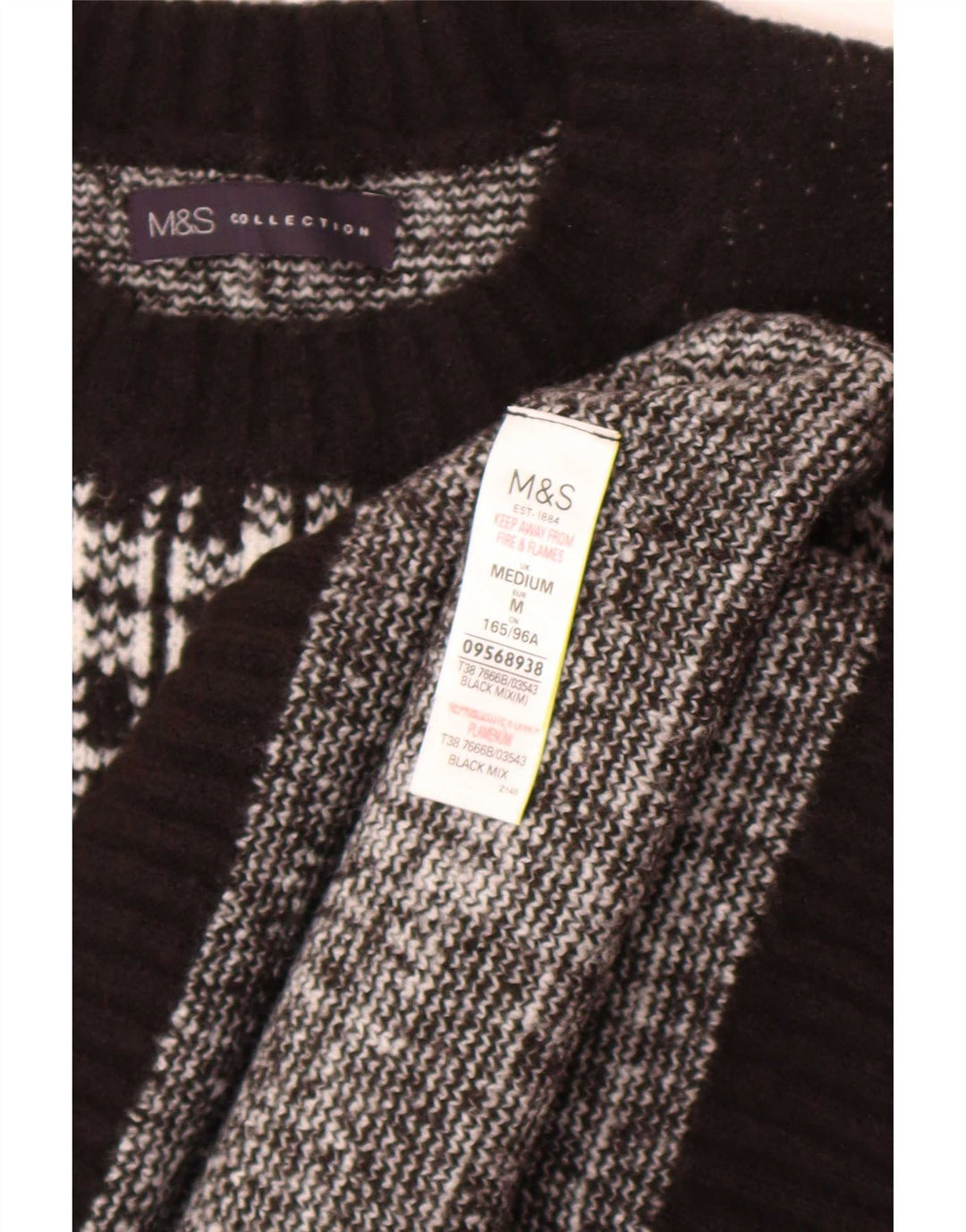 Maglione maglione con scollo a barca da donna Marks & Spencer UK 14 medio nero a quadri