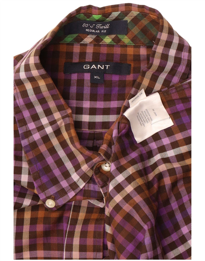 Gant Camicia da uomo Regular Fit XL Viola in cotone a quadretti