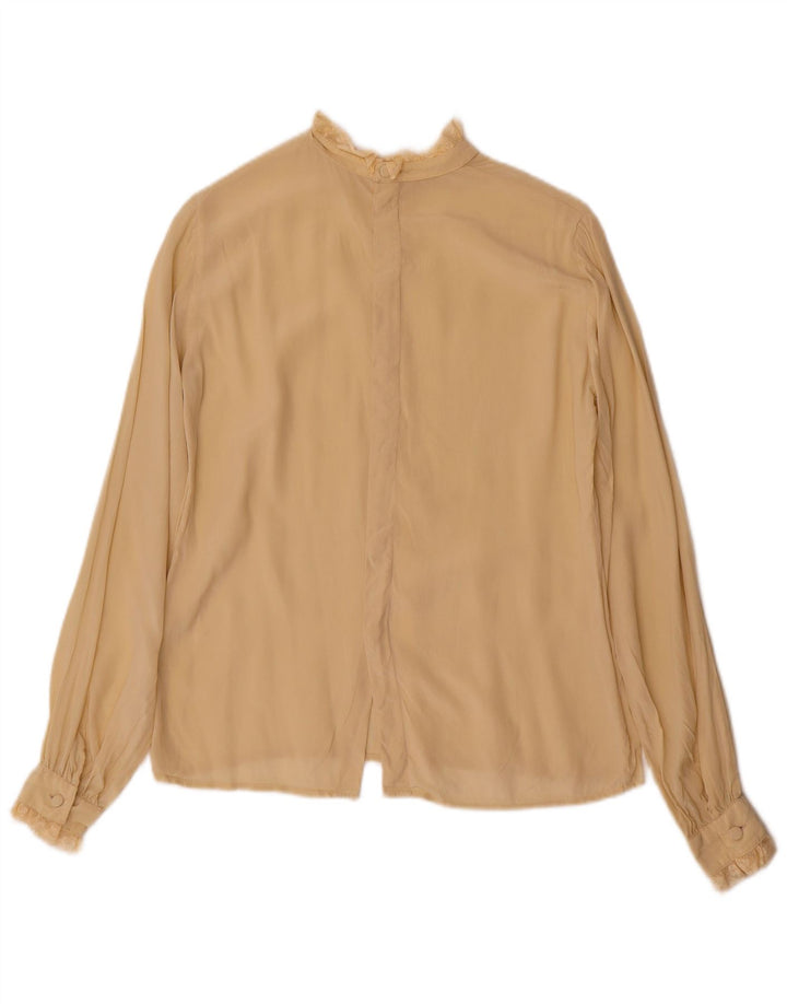 Camicetta camicia vintage da donna UK 12 Beige medio