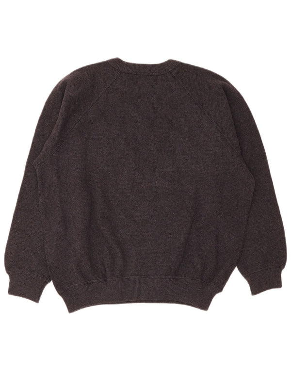 Maglione maglione girocollo con grafica vintage da donna UK 14 grande lana grigia