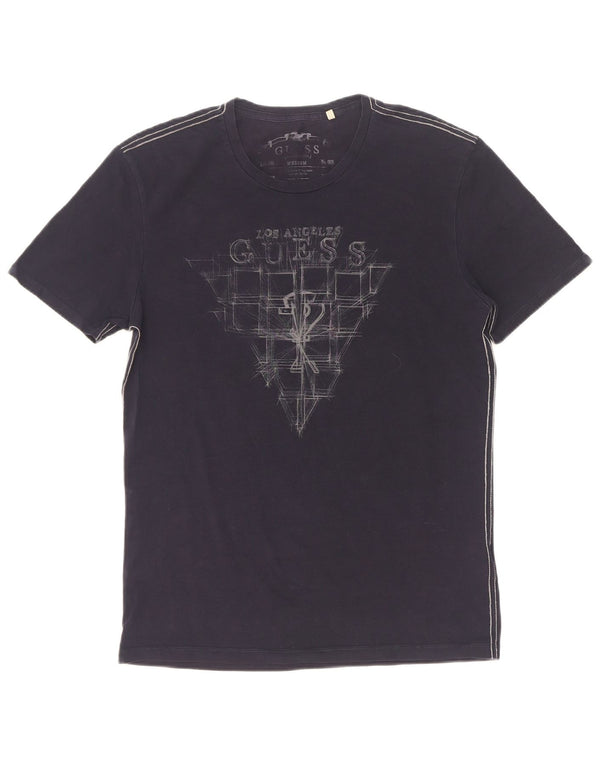 Guess T-shirt grafica da uomo Top UK 36 Small Blu Navy Cotone